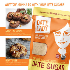 Date Lady spoon measuring powder, demonstrates easy 1:1 substitution and portion control