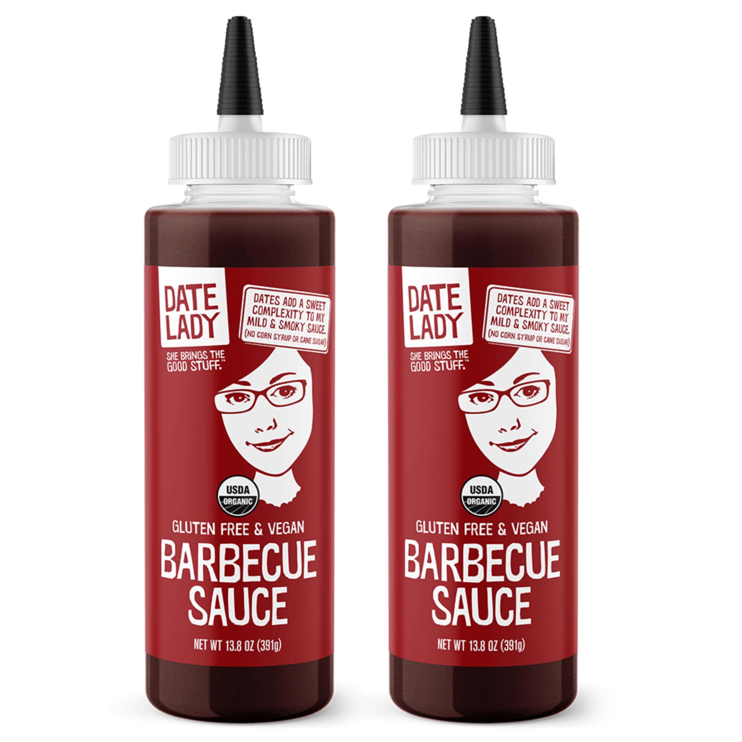 Date Lady bottle front view shows clean-label BBQ sauce and organic appeal