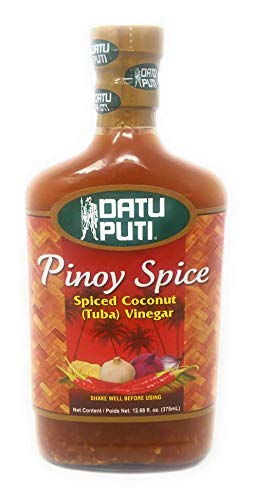 Datu Puti front packaging showing label and bottle, highlights authentic Filipino flavor