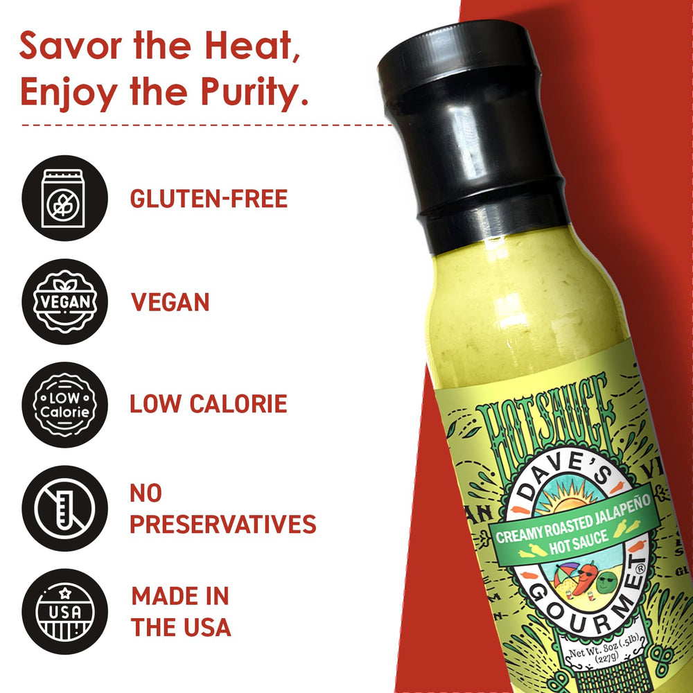 Dave's Gourmet close-up of bottle neck and label for product detail