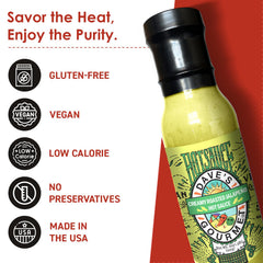 Dave's Gourmet close-up of bottle neck and label for product detail