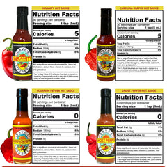 Dave's Gourmet bottles lined up to compare labels and heat varieties quickly