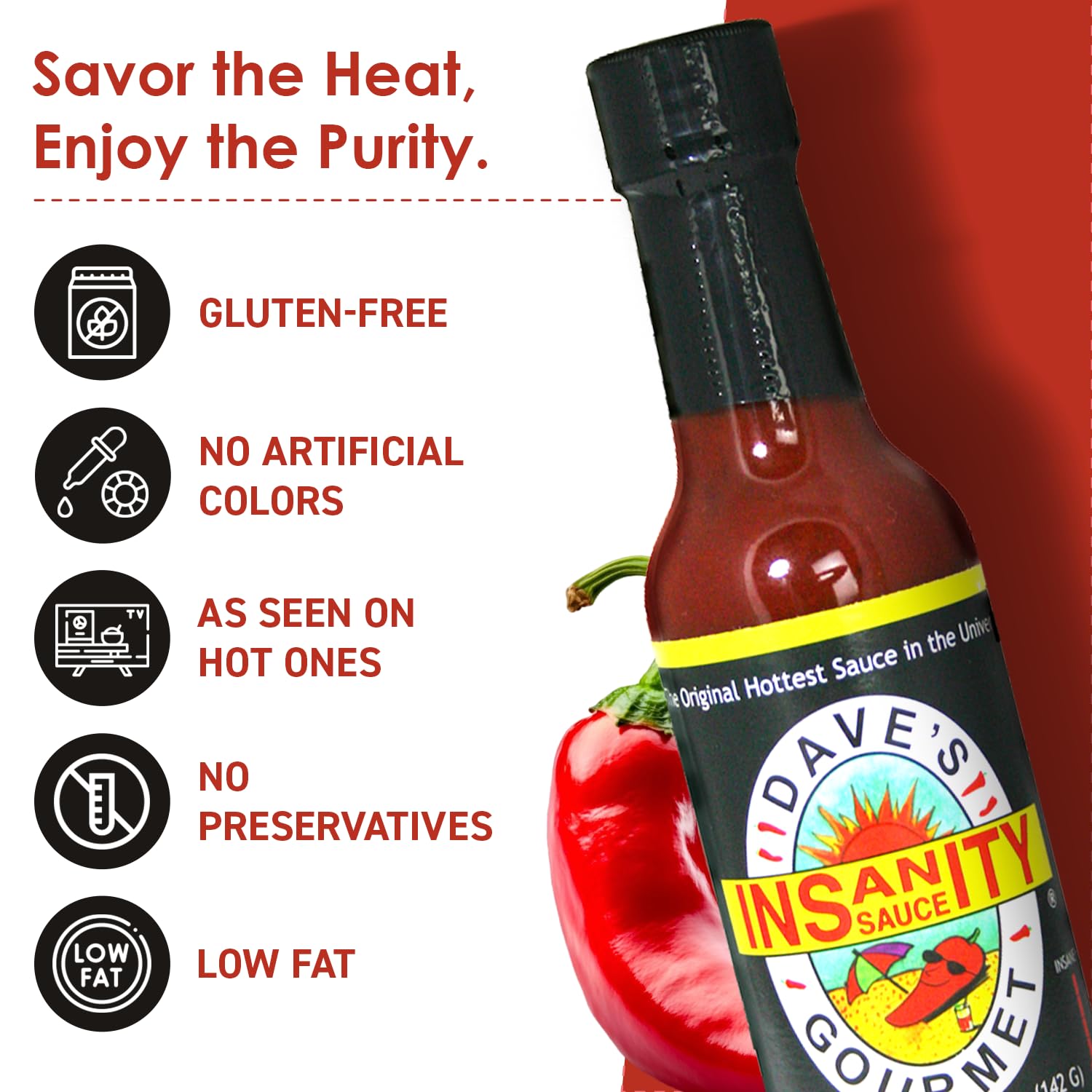 Dave's Gourmet Carolina Reaper label close-up highlighting pepper origin and heat