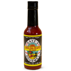 Dave's Gourmet front label on 5oz bottle showing bold branding and heat