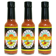 Dave's Gourmet front packaging showing three 5oz bottles and bold branding benefit: clear product identity