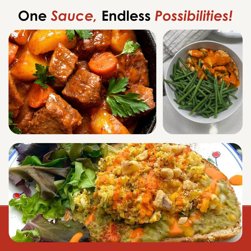 Dave's Gourmet drizzled on potato salad illustrating creamy contrast benefit