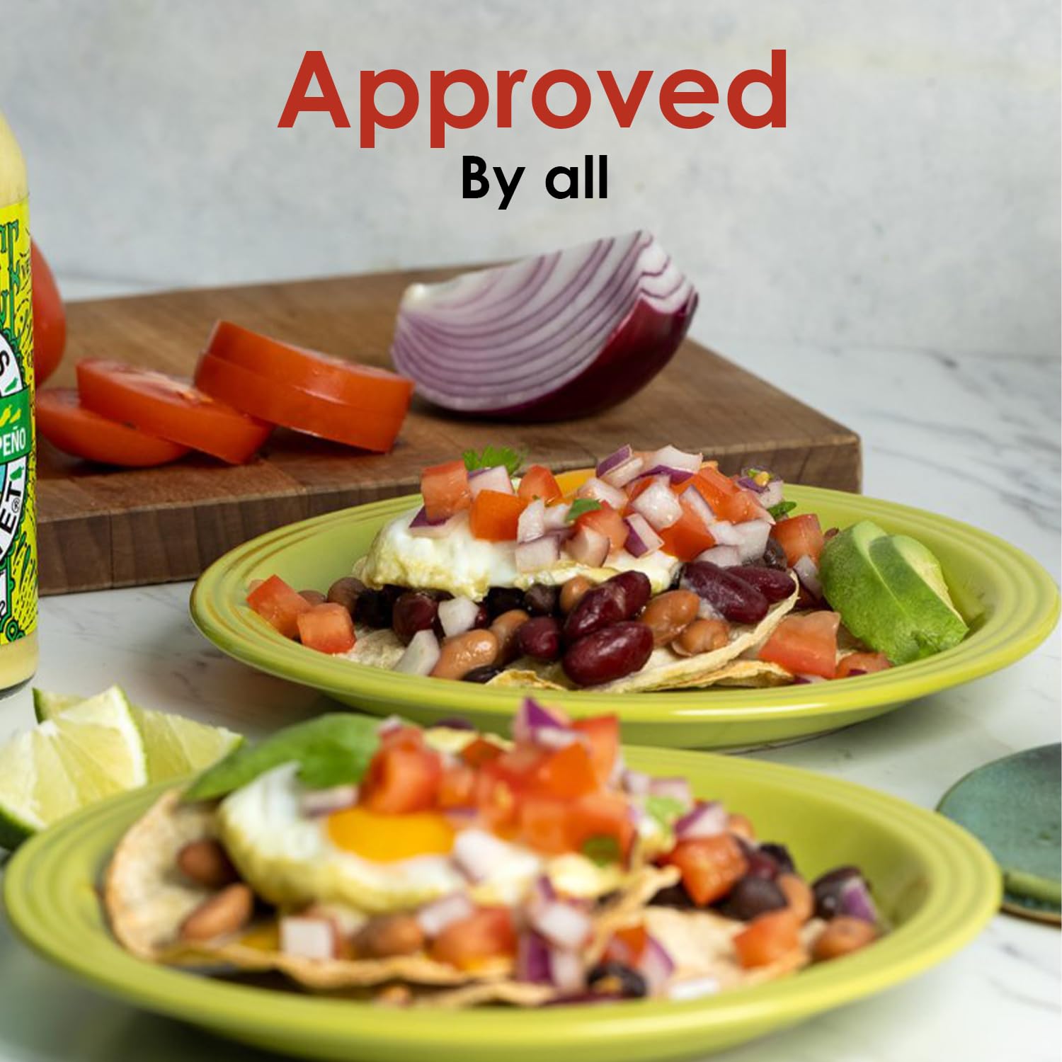Dave's Gourmet fresh ingredients flatlay with jalapeños and tomatillos
