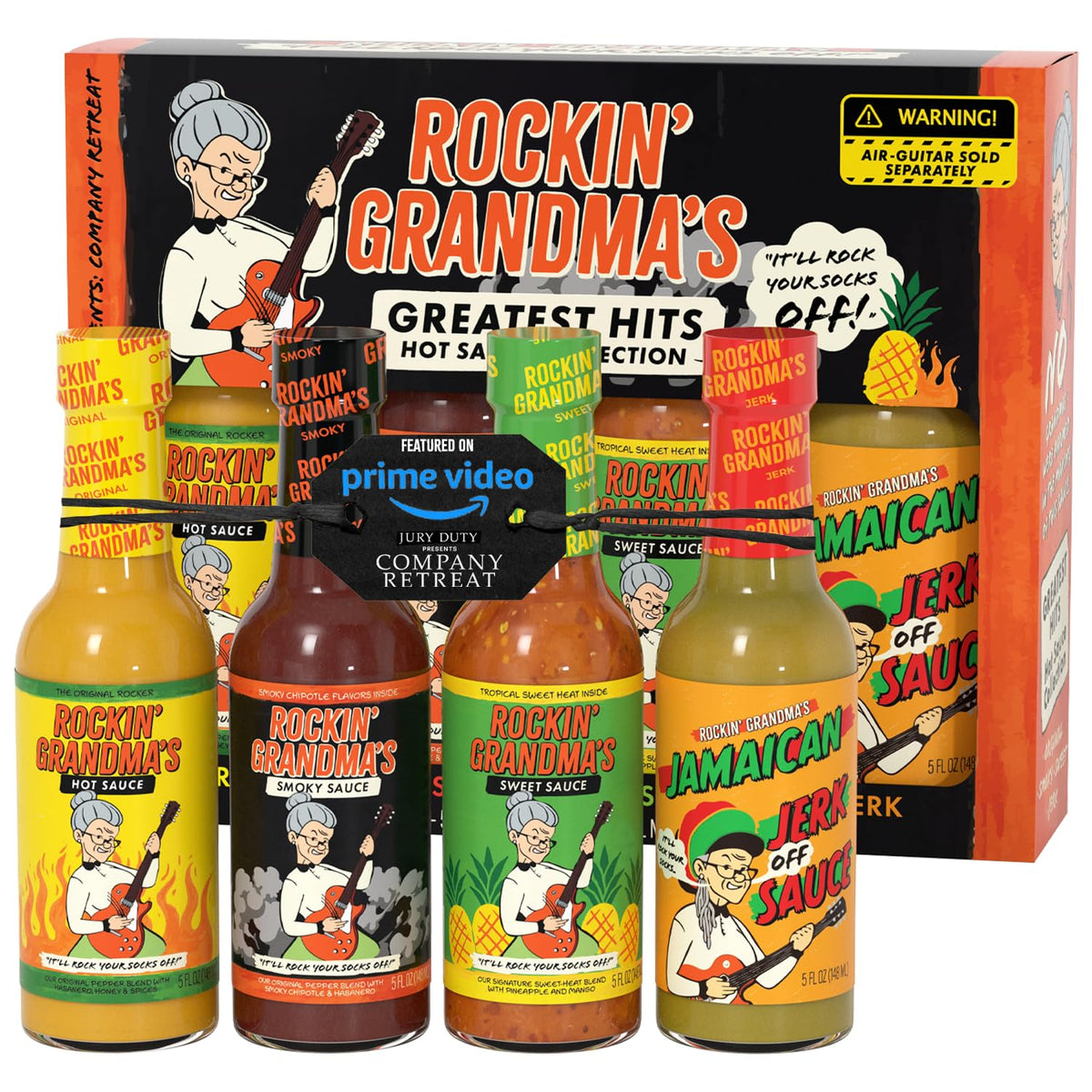 Dave's Gourmet front packaging of four-bottle variety pack, shows gift-ready presentation