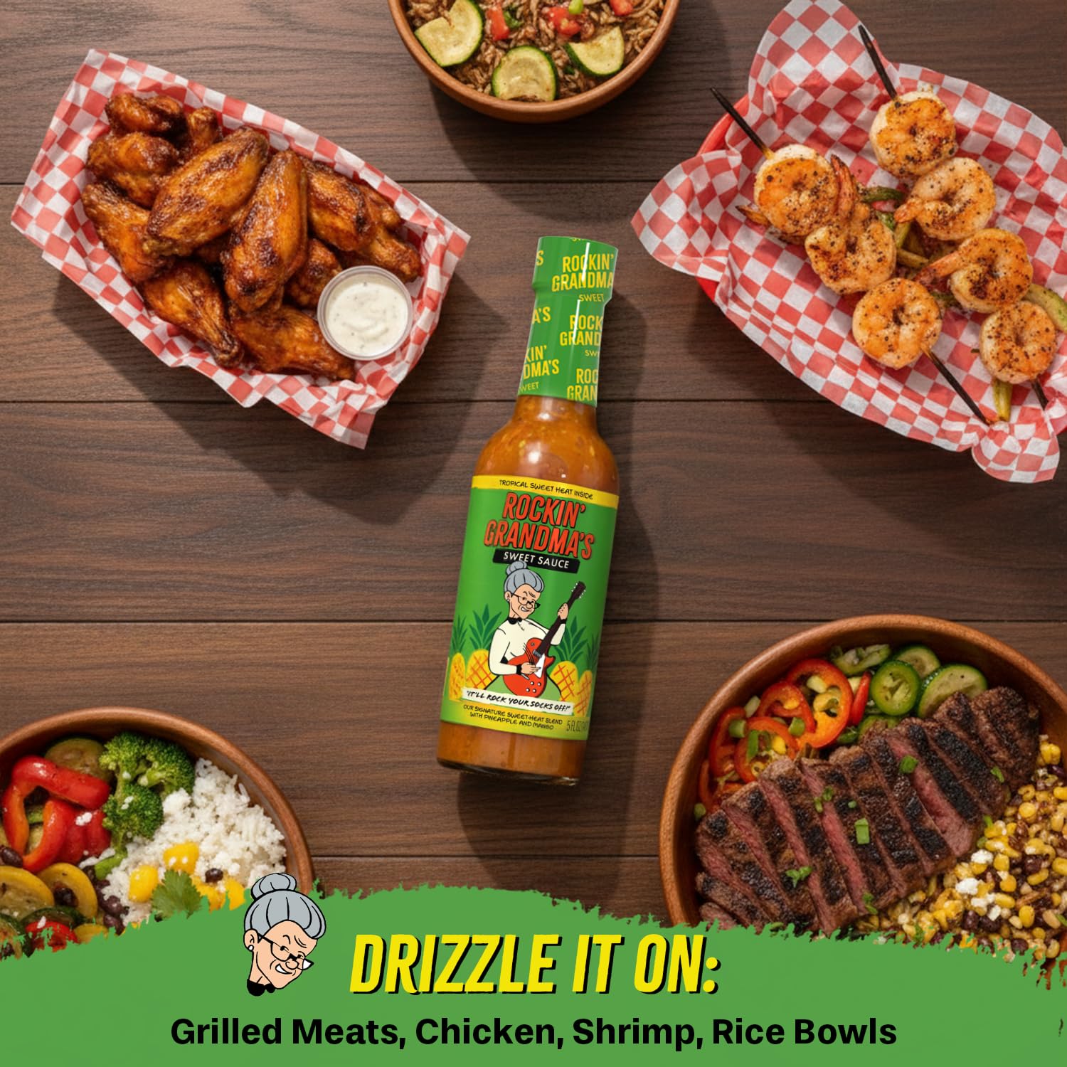 Dave's Gourmet Jamaican Jerk sauce marinating chicken, demonstrates bright island flavor