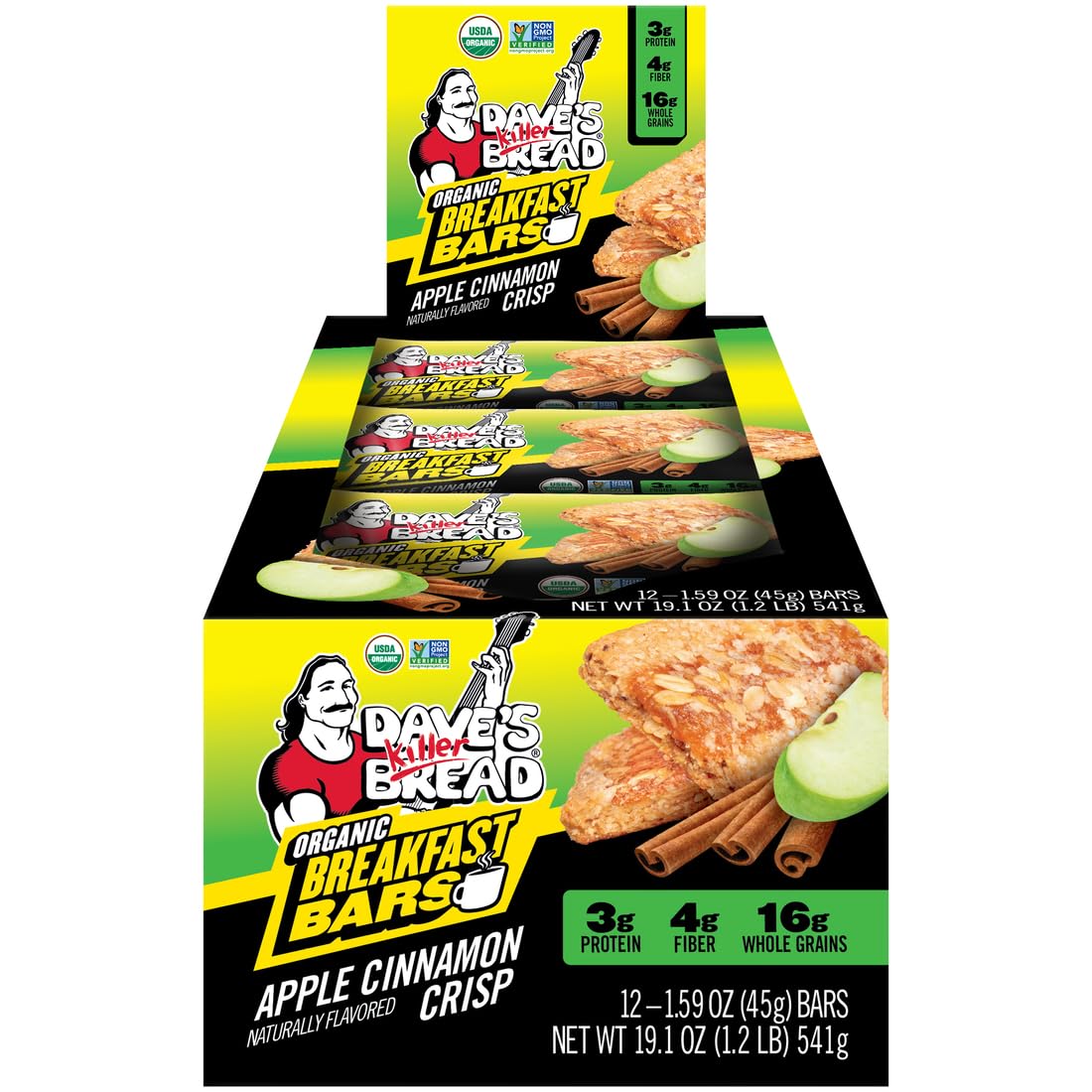 Dave's Killer Bread front packaging showing bar and organic whole-grain benefit