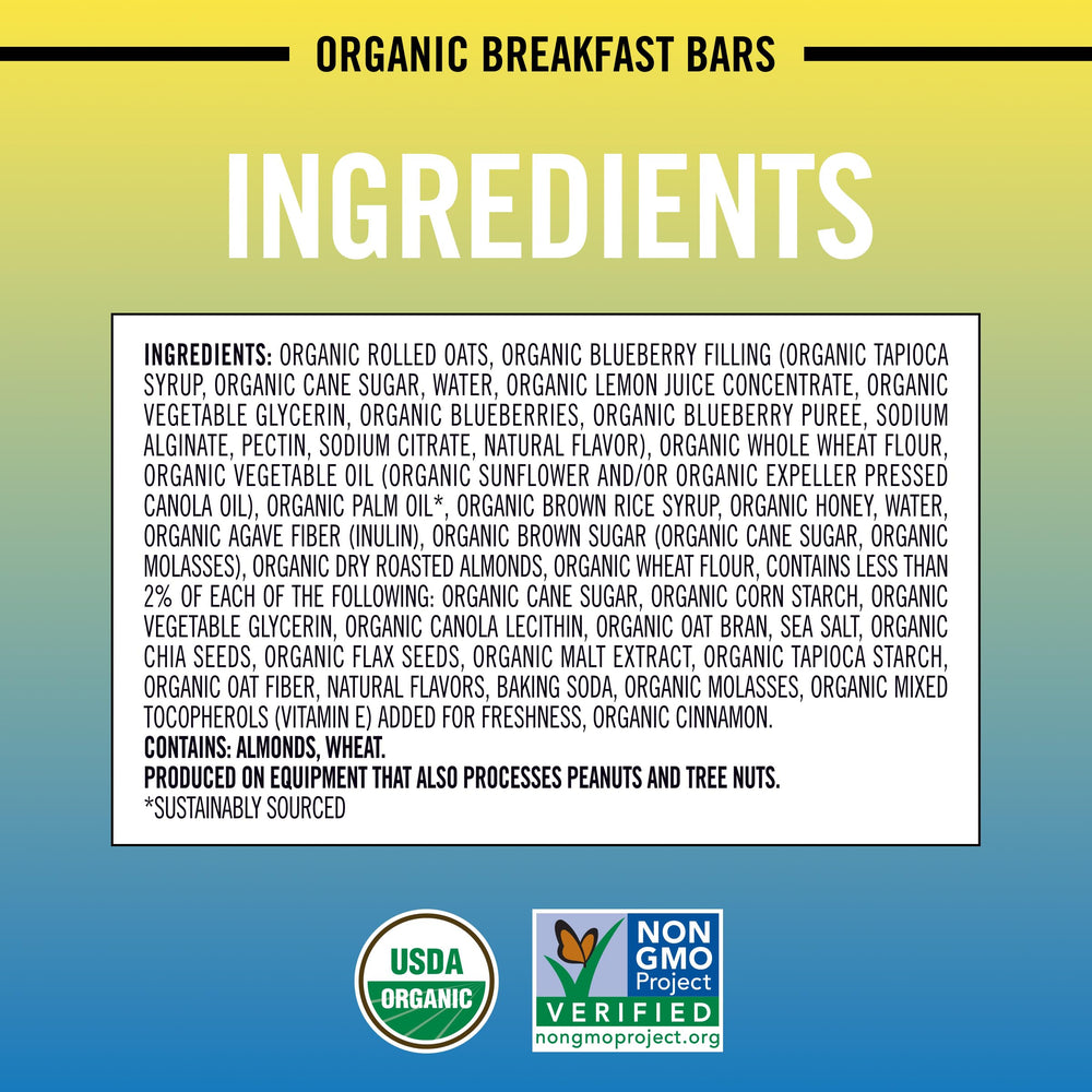 Dave's Killer Bread bar next to blueberries to show real fruit and portion size