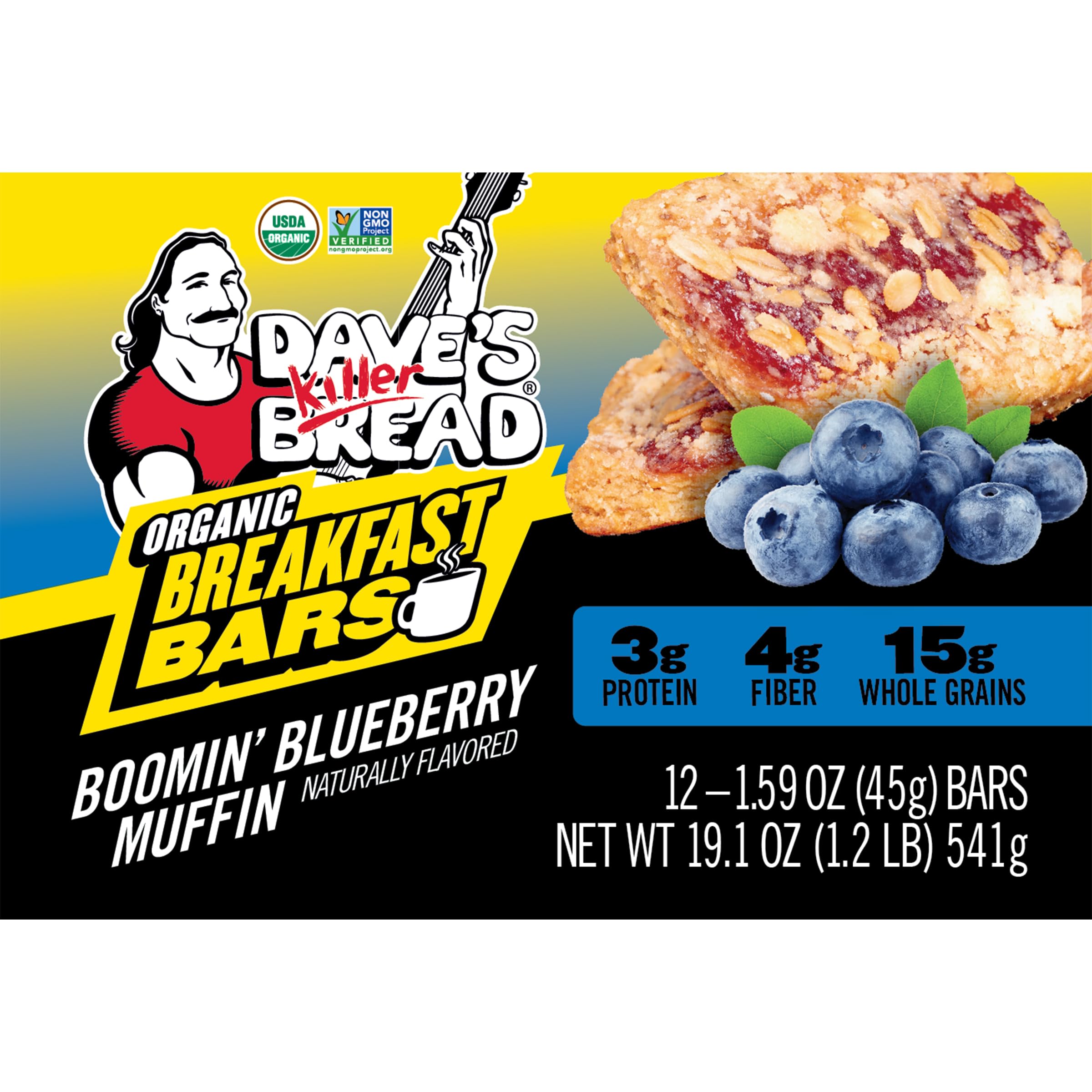 Dave's Killer Bread front packaging showing organic 12-count box for convenience