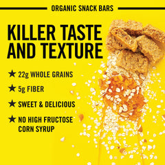 Close-up unwrapped Dave's Killer Bread bar showing texture and nuts for satisfying crunch