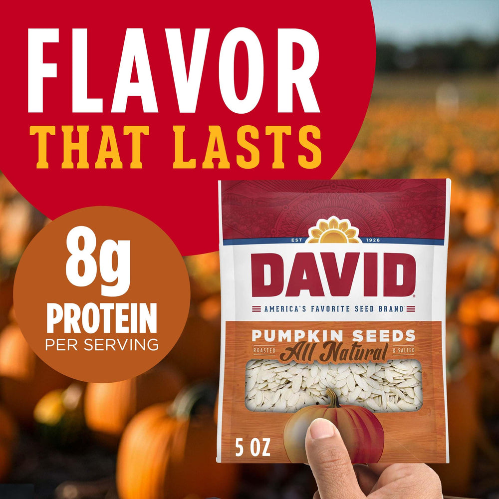 DAVID close-up of roasted pumpkin seeds texture providing crunchy appeal