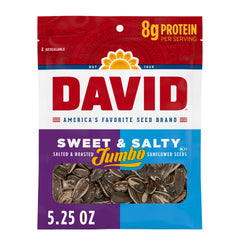 DAVID front packaging showing 5.25 oz bag and brand for quick snack recognition