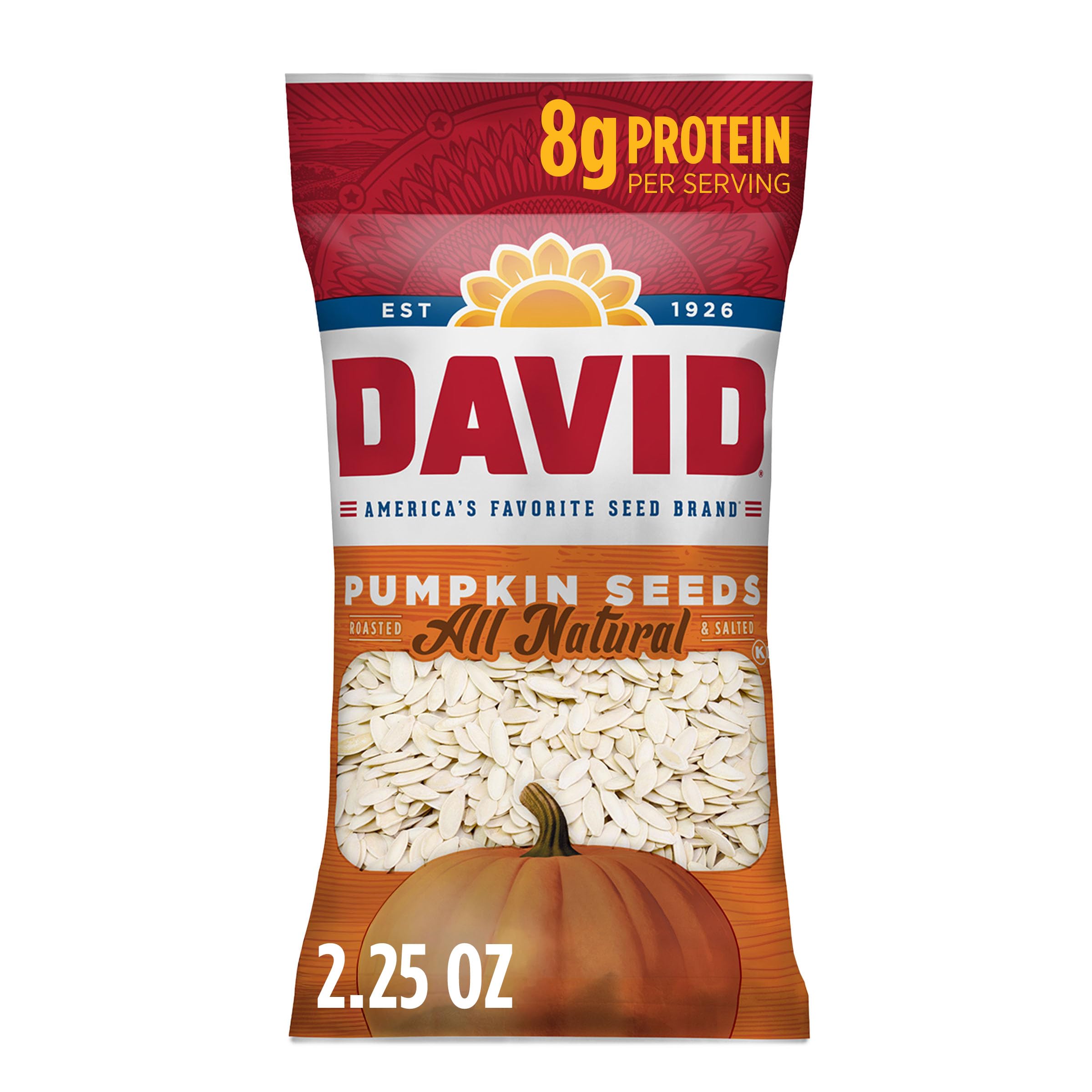 DAVID front packaging showing branded 2.25 oz bag and clear product view for quick identification and convenience
