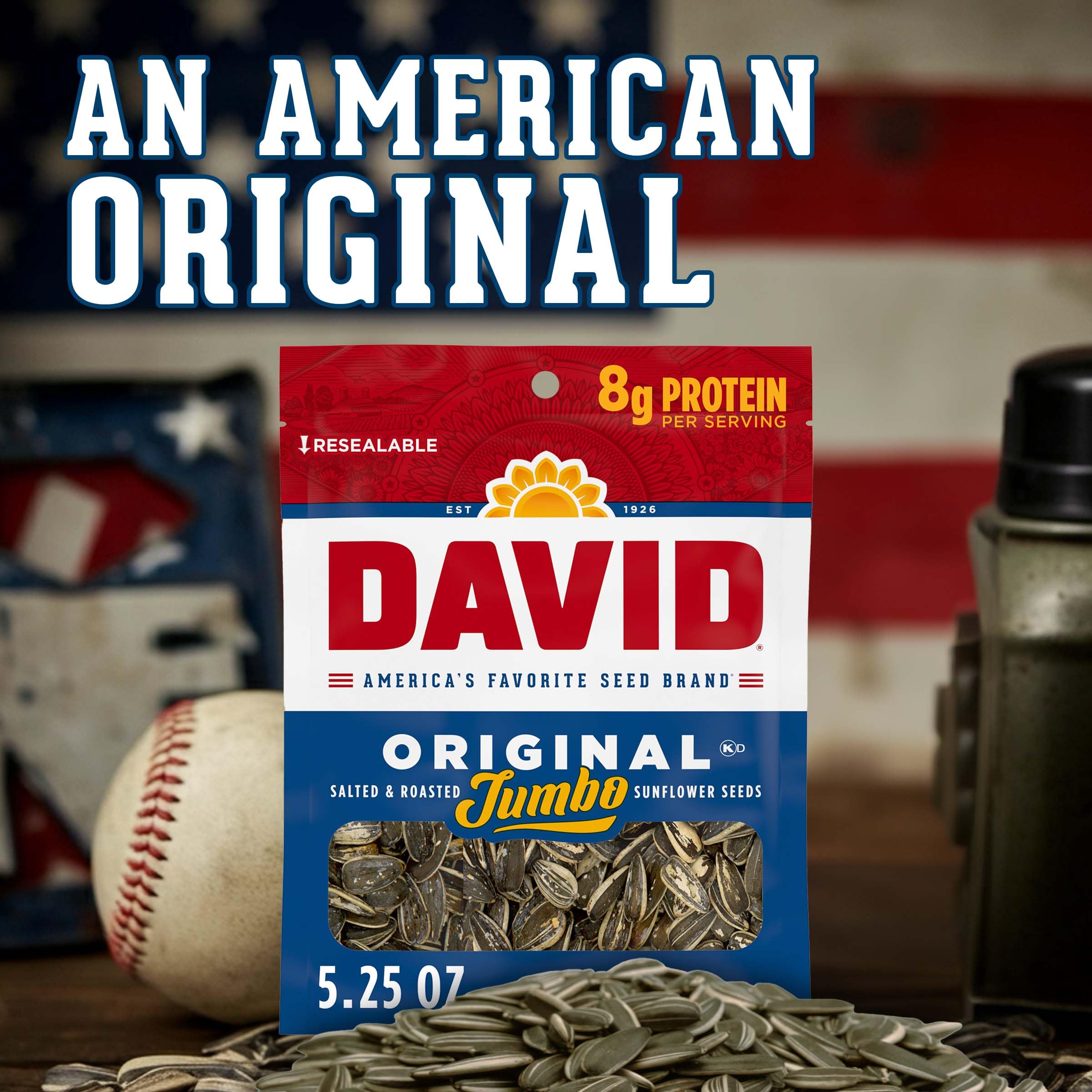 Bowl of DAVID jumbo seeds on a picnic table, perfect for sharing at outdoor events