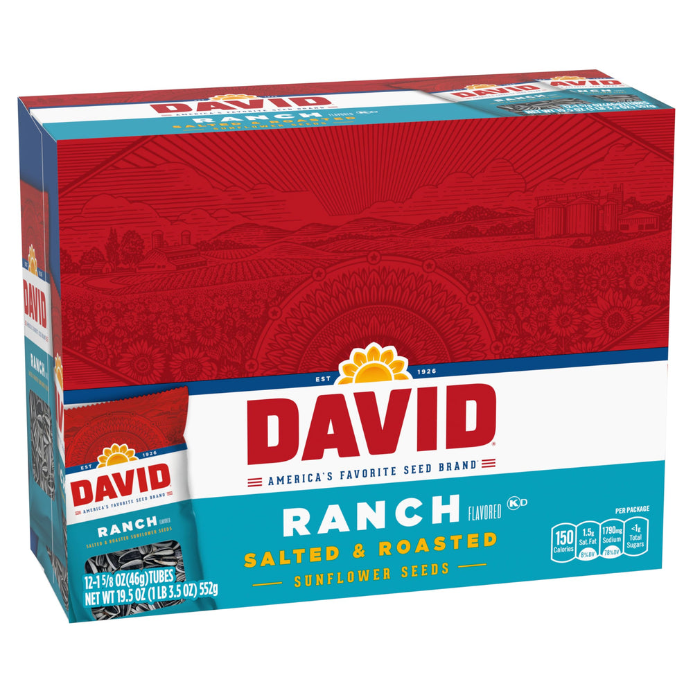 DAVID ranch seeds open bag revealing seasoned seeds and portability