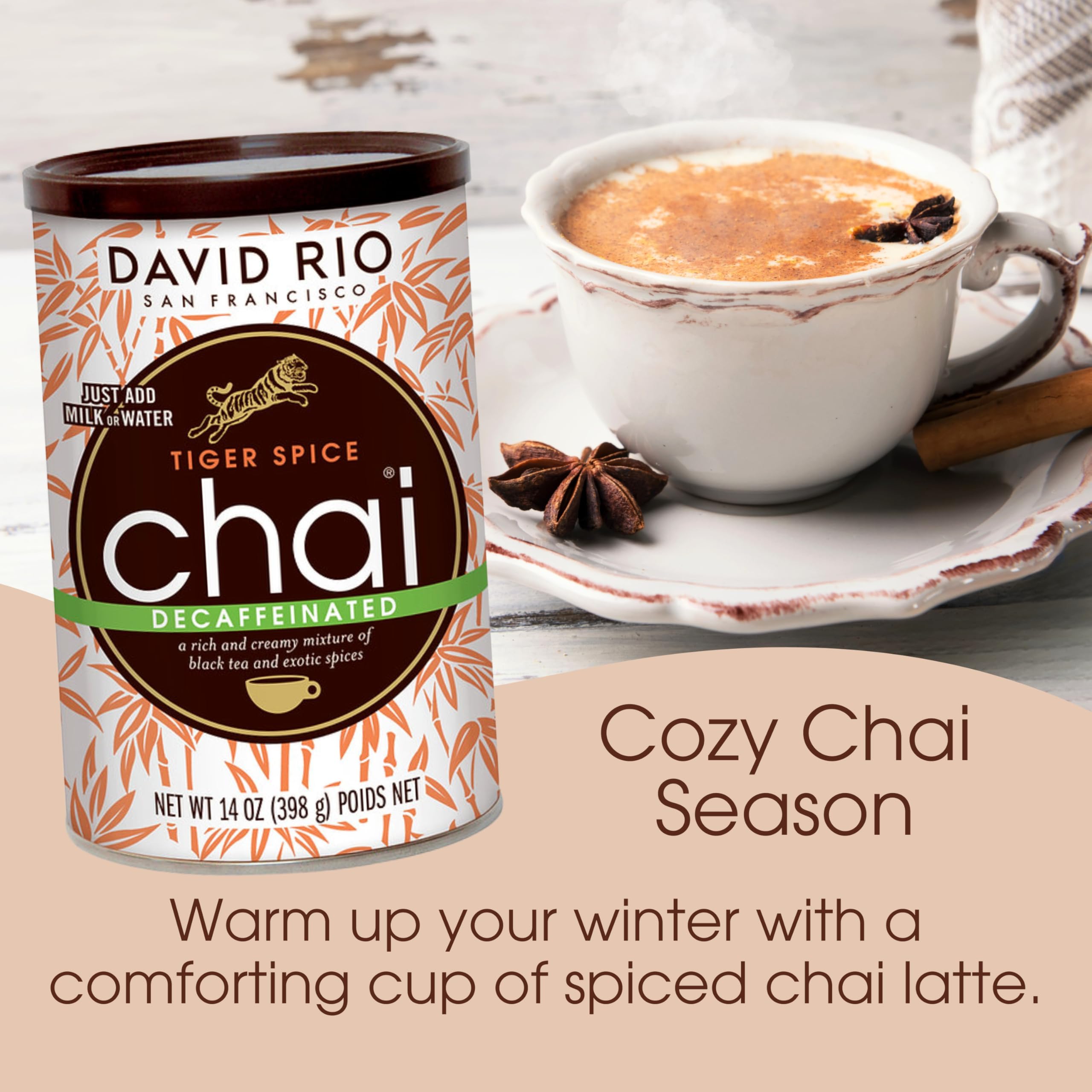 David Rio iced chai in glass with ice and straw, showing refreshing cold-serving option