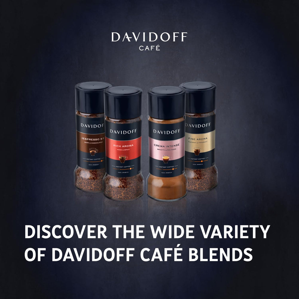 Label detail on Davidoff jar showing origin, weight, and Arabica blend information
