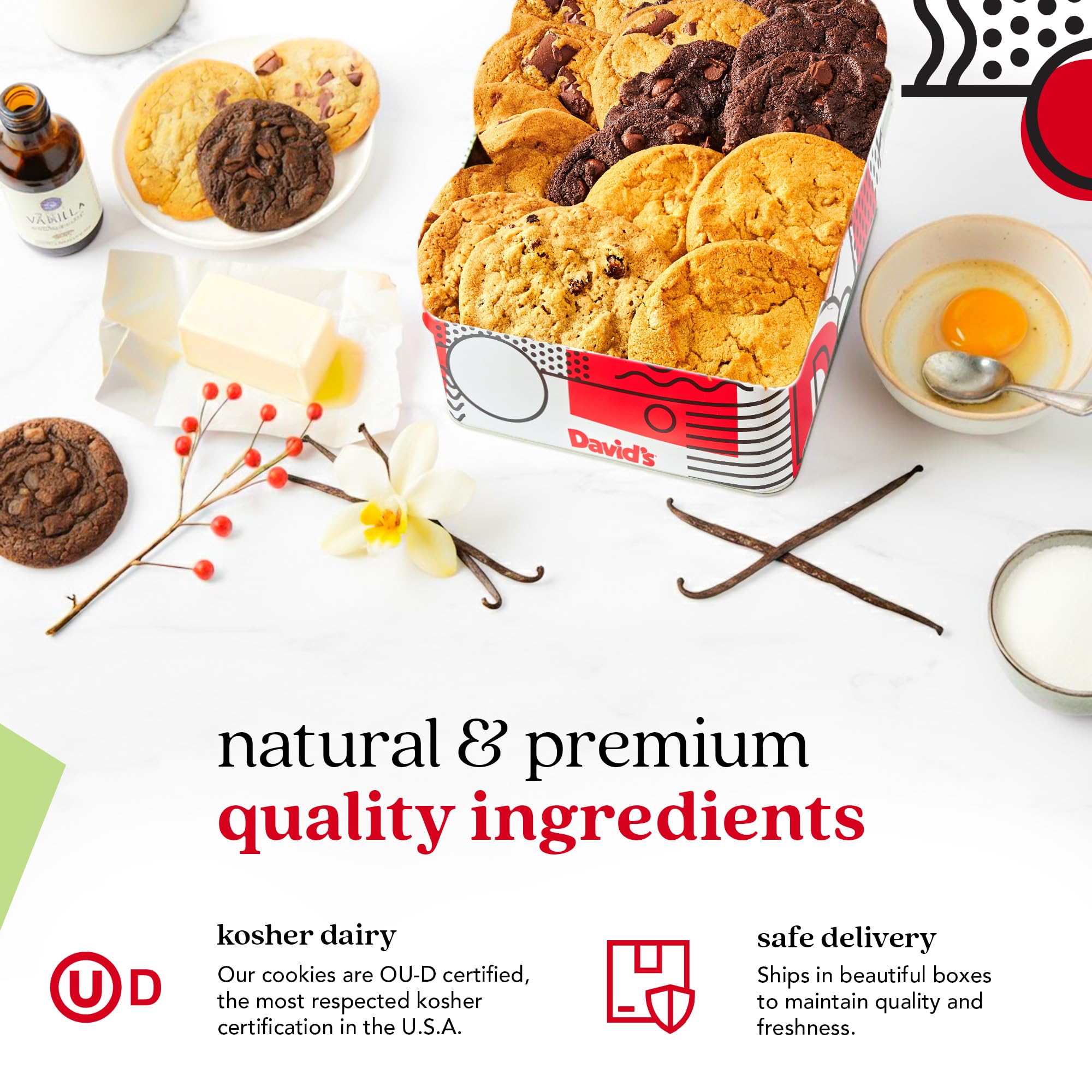 David's Cookies basket layout displaying assorted cookies ideal for gifting