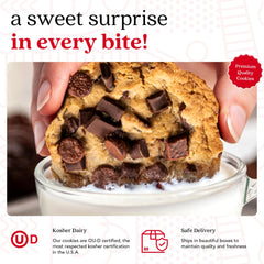 David's COOKIES cookie cross-section revealing soft-baked texture and melty chocolate