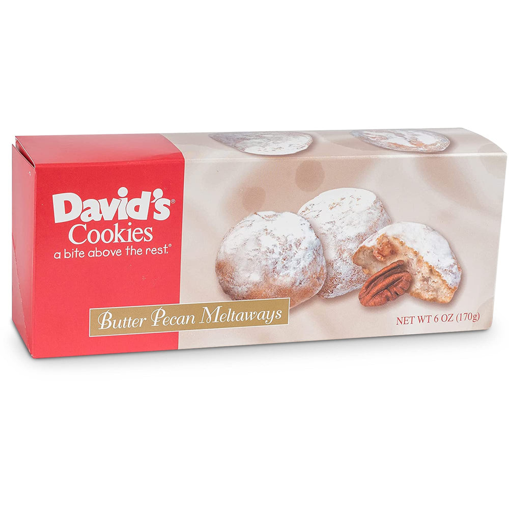 David's Cookies front packaging showing butter pecan meltaway freshness