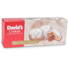 David's Cookies front packaging showing butter pecan meltaway freshness