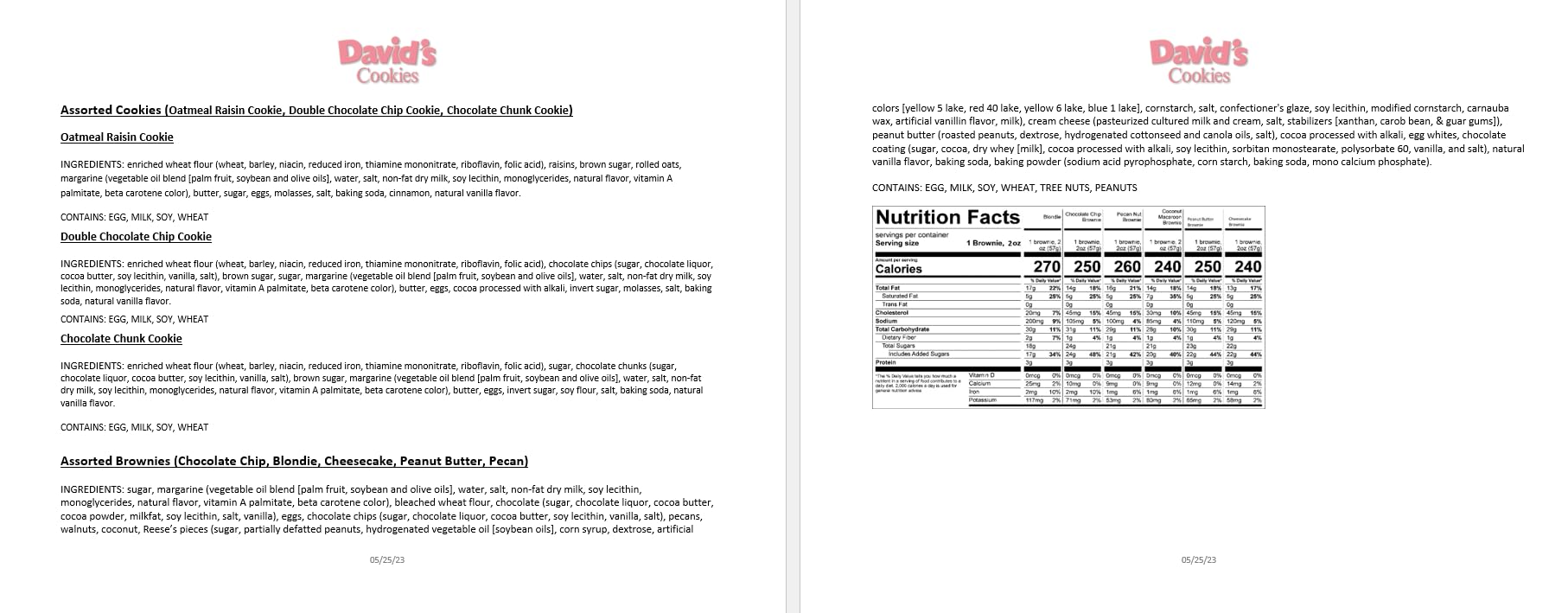 David's COOKIES product label and ingredients panel for transparency and trust