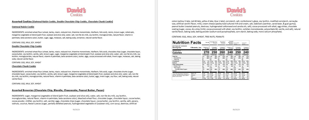 David's COOKIES product label and ingredients panel for transparency and trust