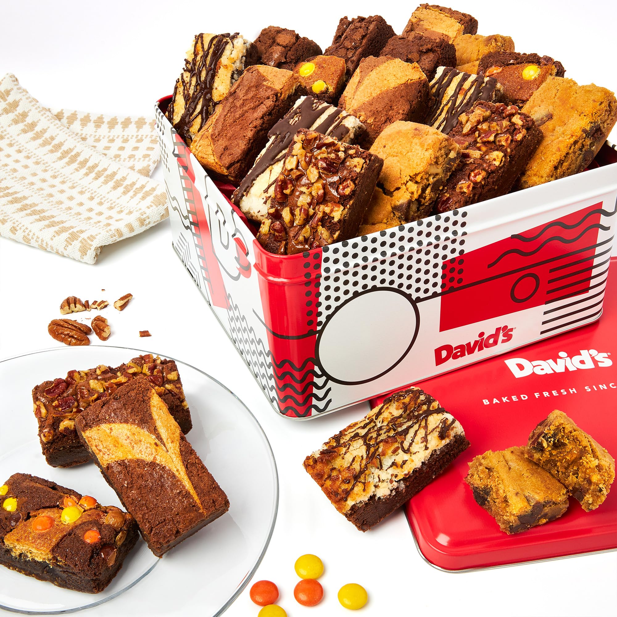 David's Cookies tin front view showing elegant gift packaging and immediate appeal