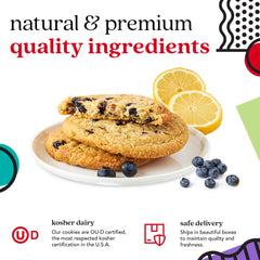 David's COOKIES open tin displaying eight jumbo cookies for sharing convenience