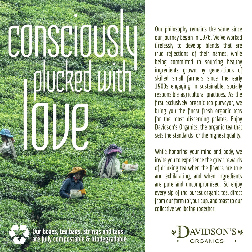 Davidson's ingredient label close-up showing organic certification and traceable sourcing