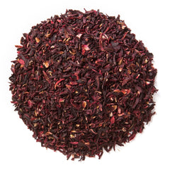Davidson's close-up of cut-and-sift hibiscus petals showing texture and rich crimson color