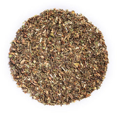Davidson's loose-leaf blend close-up showing leaf texture and herbs, highlights freshness and aroma