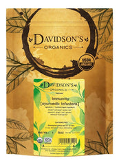 Davidson's immunity loose leaf bag front view showing label and organic seal, clear sourcing benefit