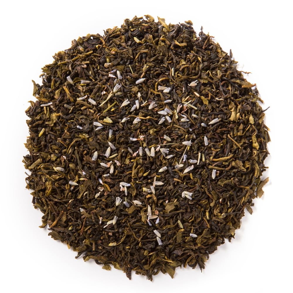 Davidson's close-up of loose green tea leaves revealing texture and quality