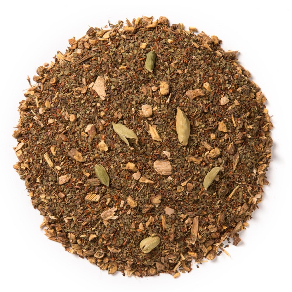 Davidson's loose leaves close-up showing tulsi, licorice, and spice detail for flavor