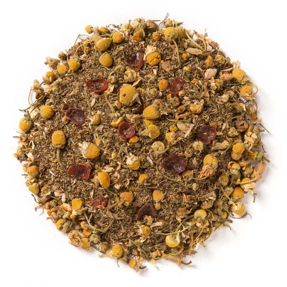 Close-up of Davidson's loose tulsi chamomile leaves showing texture and freshness