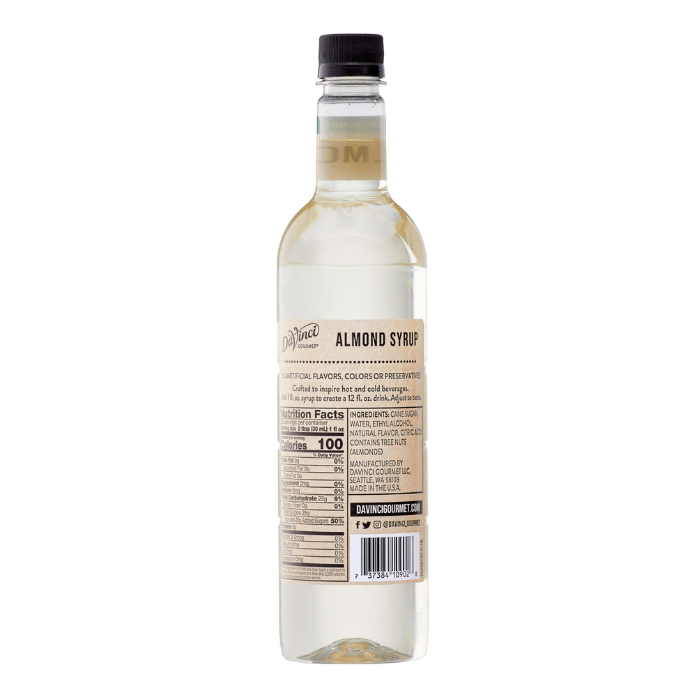 DaVinci Gourmet almond syrup being poured to show easy dosing benefit