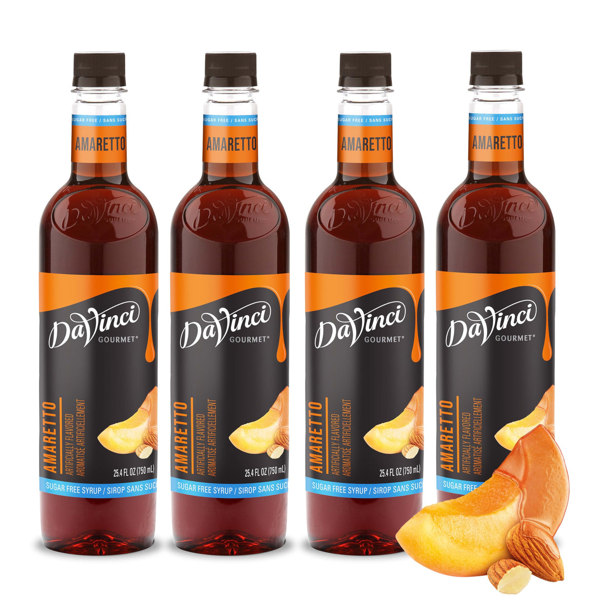 DaVinci Gourmet bottle front packaging showing amaretto sugar-free flavor benefit