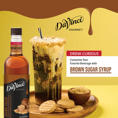DaVinci Gourmet bottle beside measuring cup demonstrating 25.4oz scale benefit