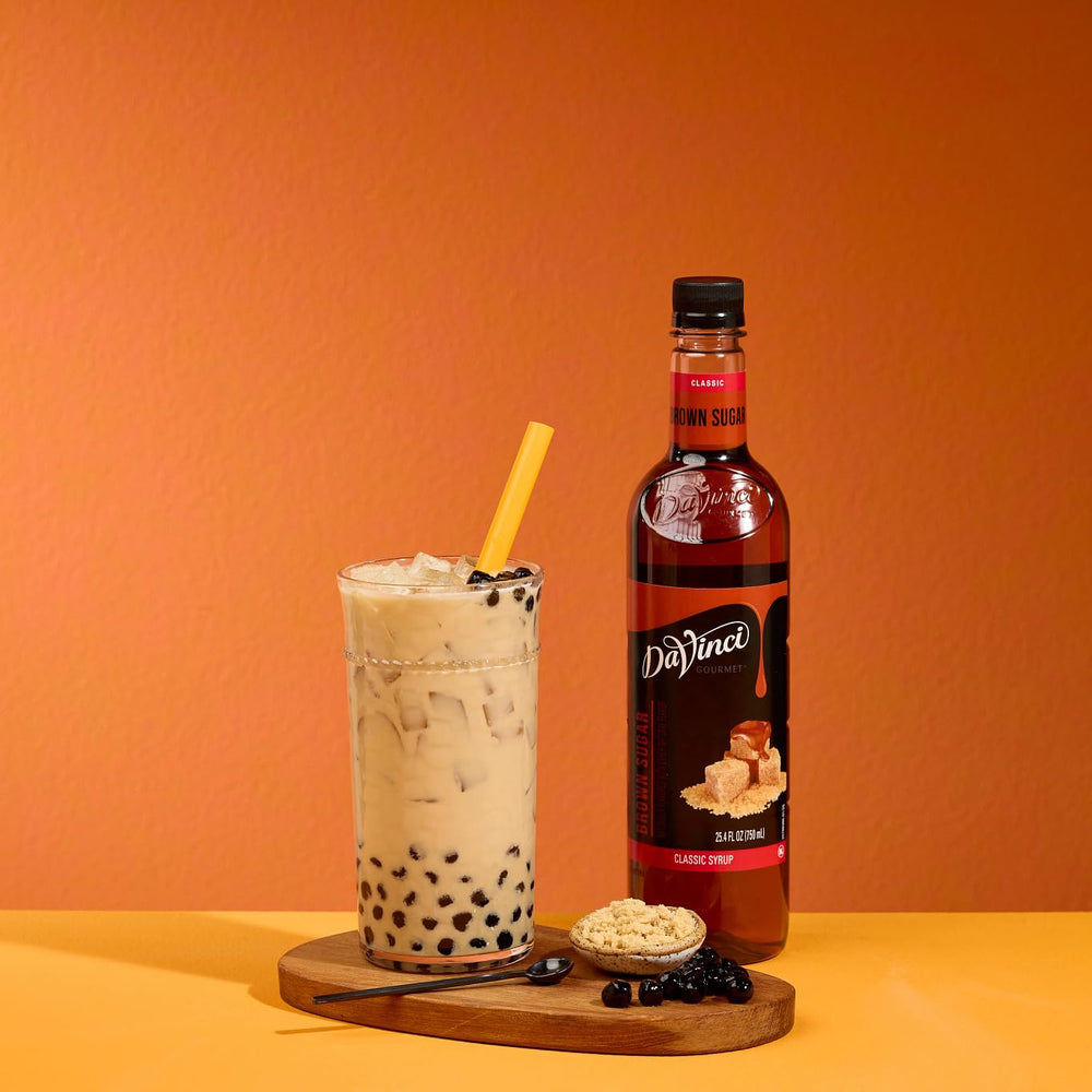 DaVinci Gourmet brown sugar syrup drizzled over dessert showing quick finishing benefit