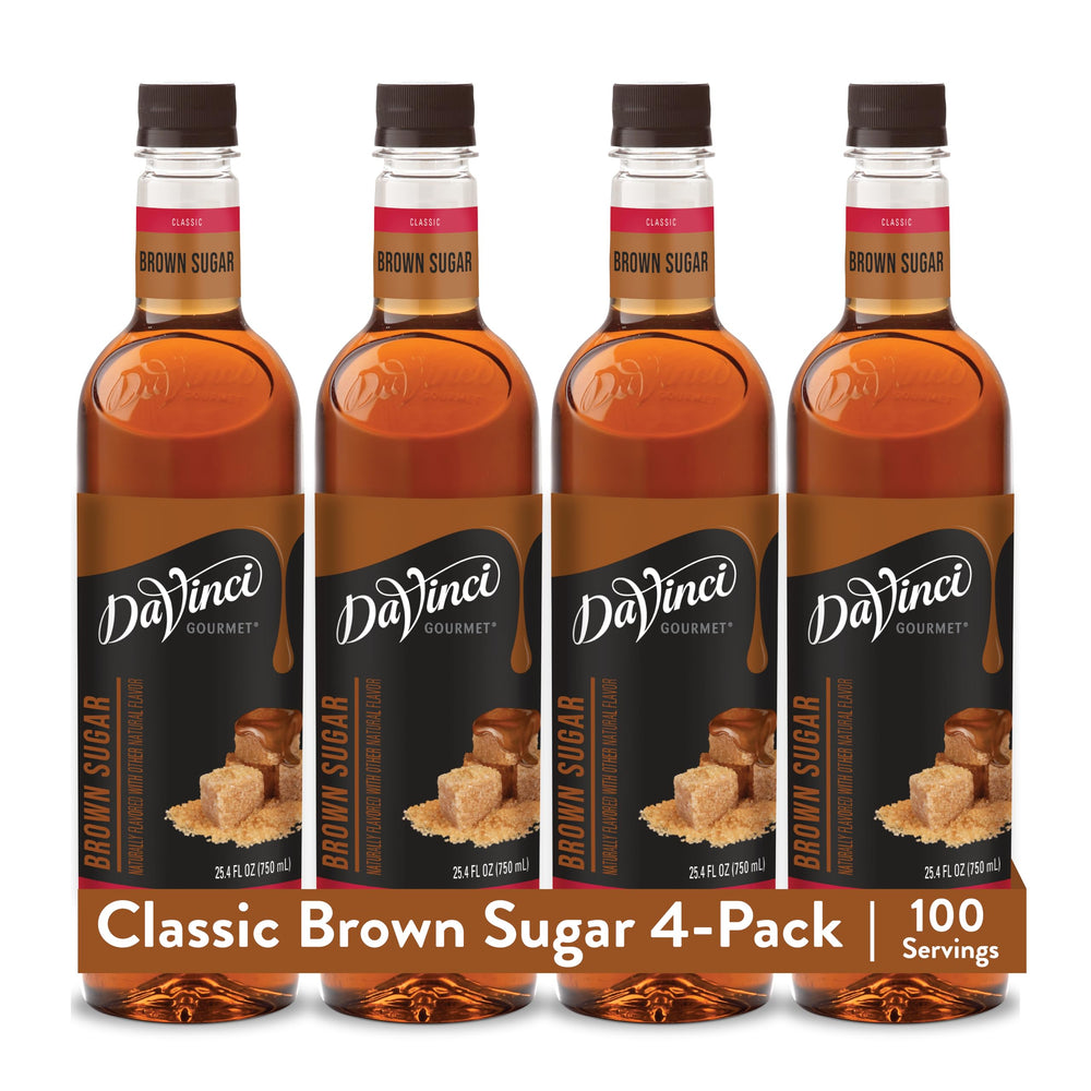 DaVinci Gourmet front label showing brown sugar syrup branding and size benefit