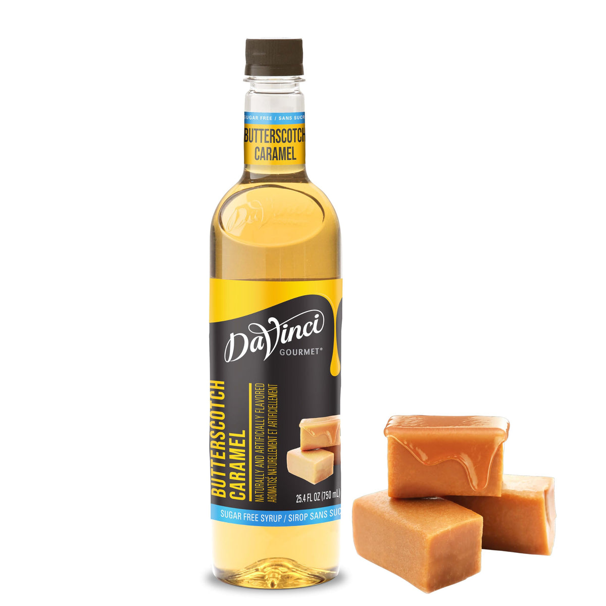 DaVinci Gourmet bottle front view showing label and size, highlights convenience