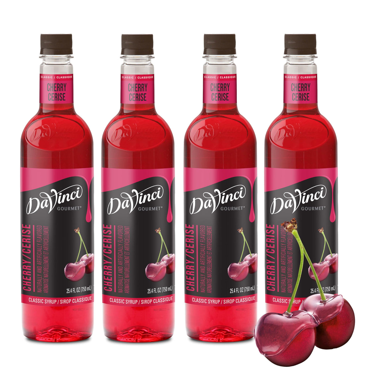 DaVinci Gourmet bottle front packaging showing bright red syrup and clear branding, great for menu visuals