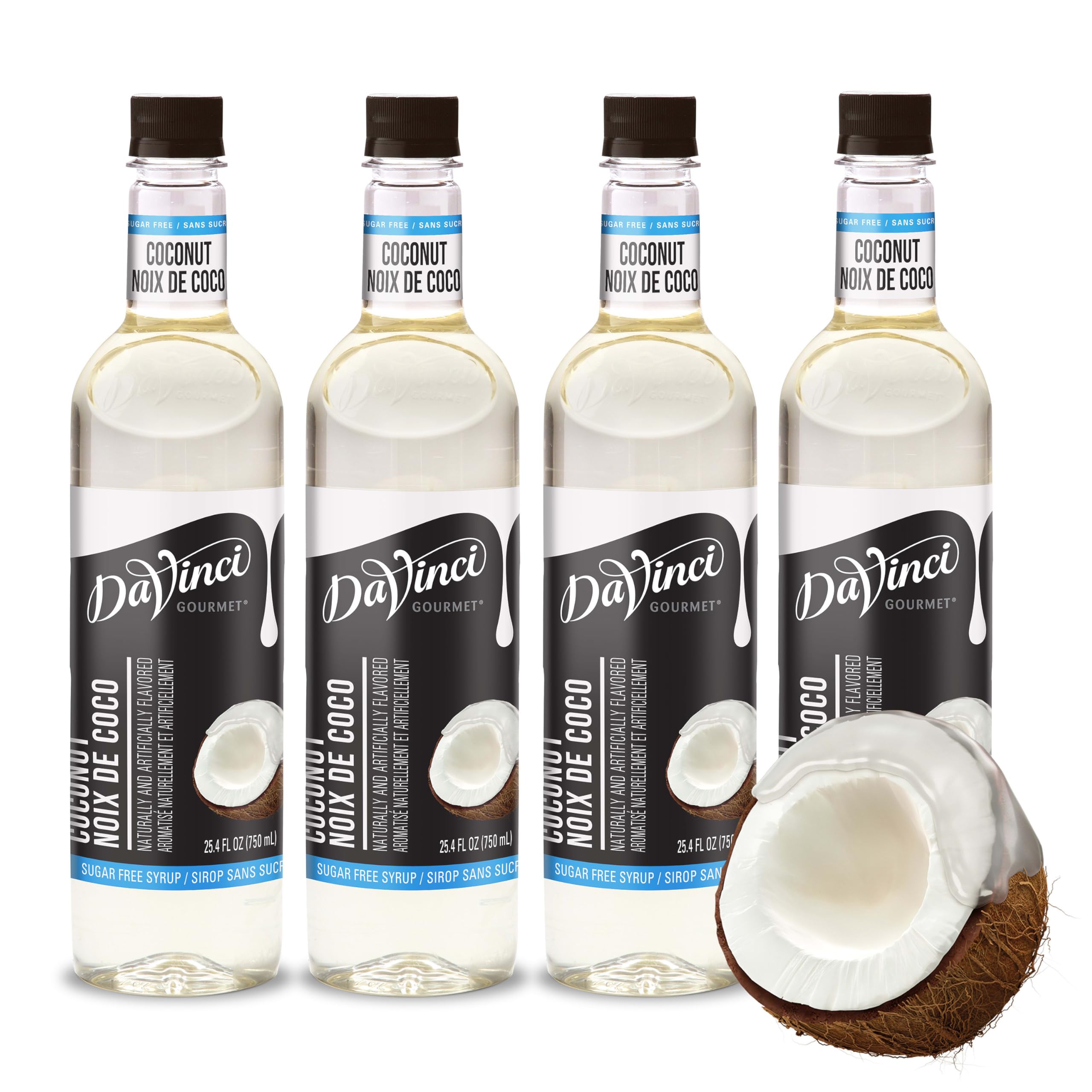 DaVinci Gourmet bottle front view showing coconut flavor and café-ready benefits