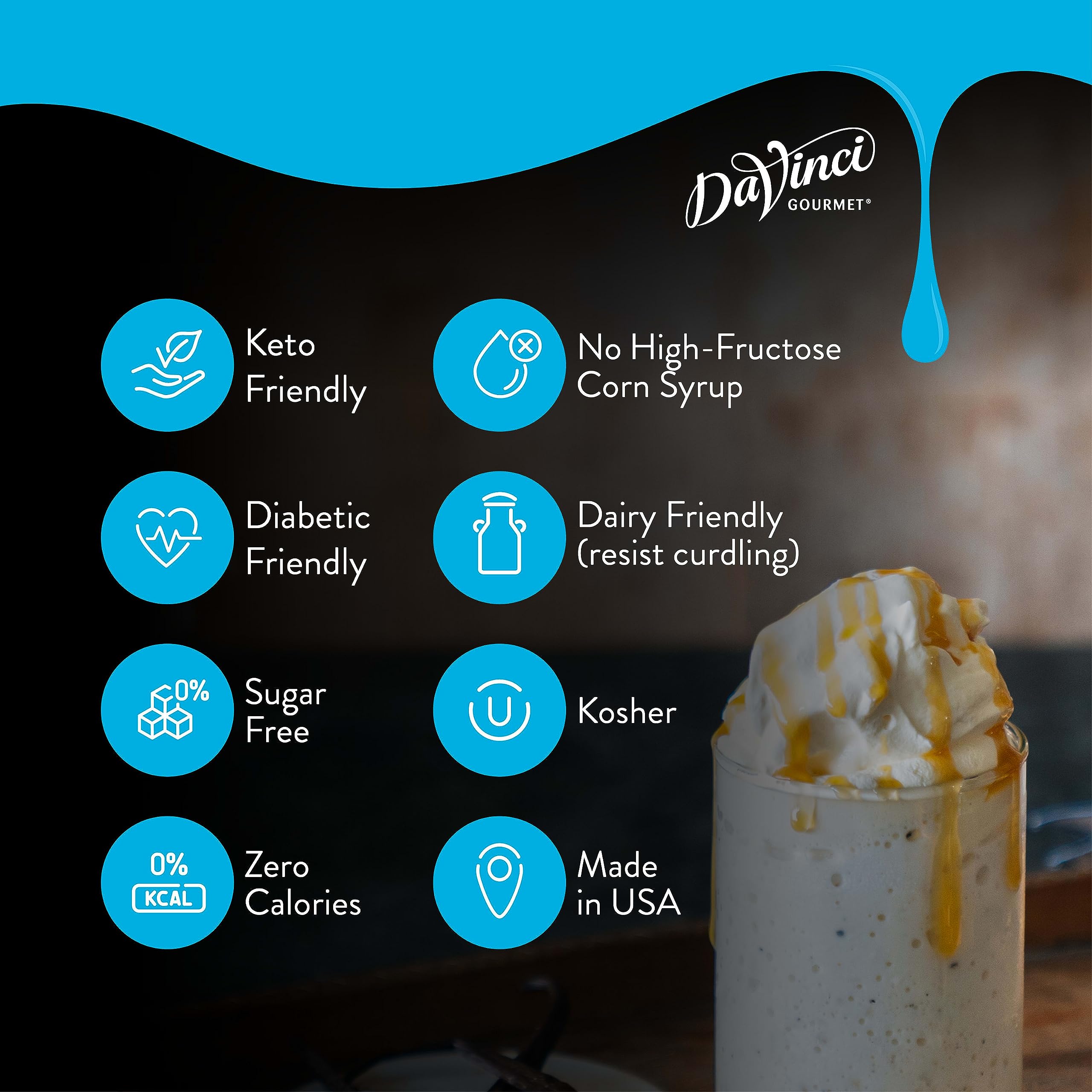 DaVinci Gourmet bottle next to coffee cup for scale and portion planning benefit