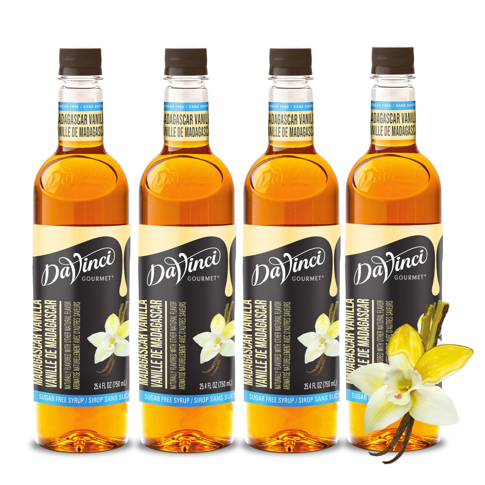 DaVinci Gourmet front label showing sugar-free Madagascar vanilla and benefits
