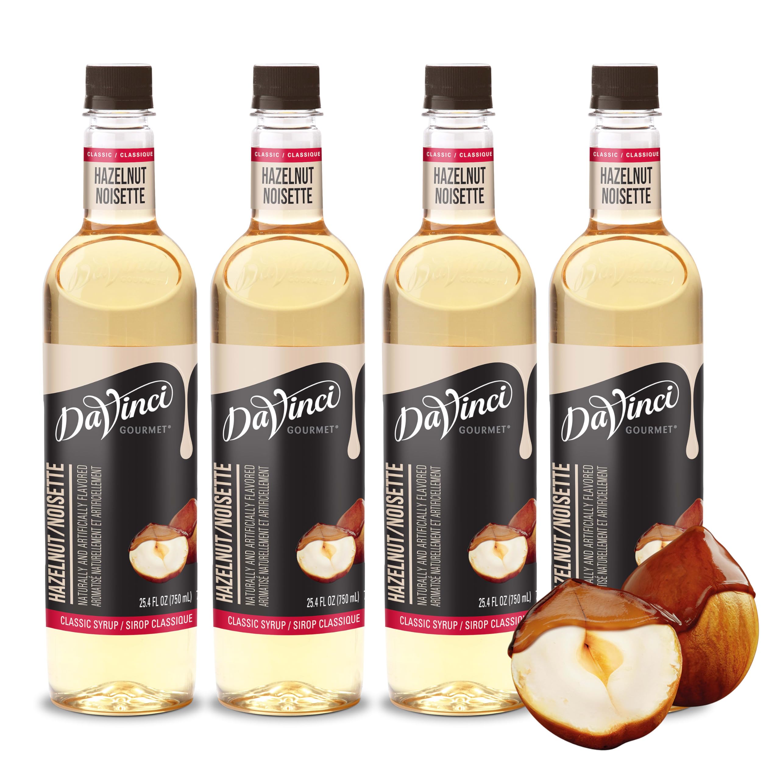 DaVinci Gourmet bottle front packaging showing clear hazelnut flavor benefits
